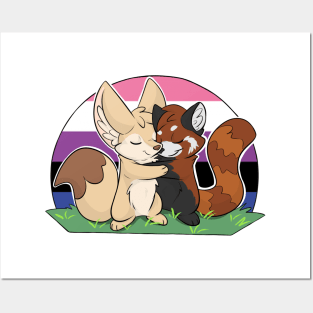 Genderfluid - Fennec Fox + Red Panda Hug Posters and Art